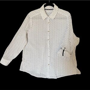 Foxcroft Polka Dot White & Black Button Down Shirt with Tab Sleeves size 16W